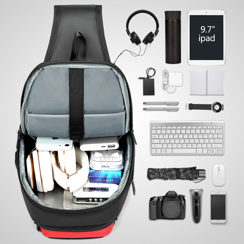 EURCOOL 9.7" iPad Crossbody Shoulder Bag for Men Short Trip Water Repellent USB Charging Messenger Chest Pack For Male сумки