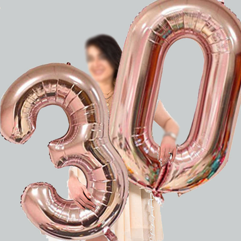 Balões folha de alumínio com figura digital, 32/40/40 polegadas, cor ouro rosa e prata, para festa de aniversário e casamento