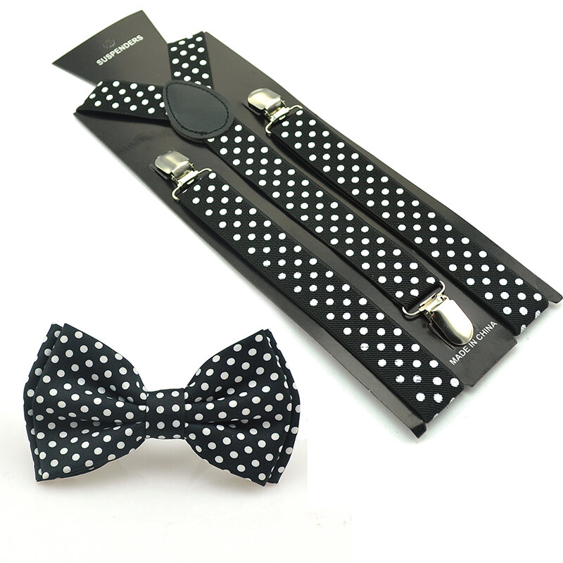 Conjunto de suspensor e gravata borboleta para homens e mulheres, design de 2 bolinhas, casual, vestido formal, camisas, smoking, novo 2020