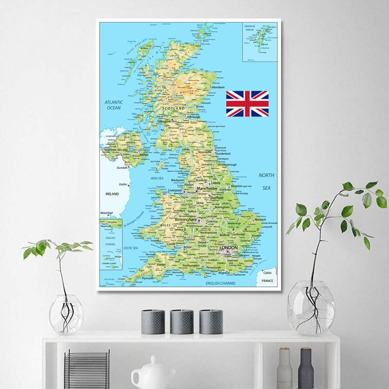 United Kingdom Map Poster, Decoração da Parede, Tamanho do Reino Unido, Tamanho Grande, Impermeável e Rasgar, 54x80cm