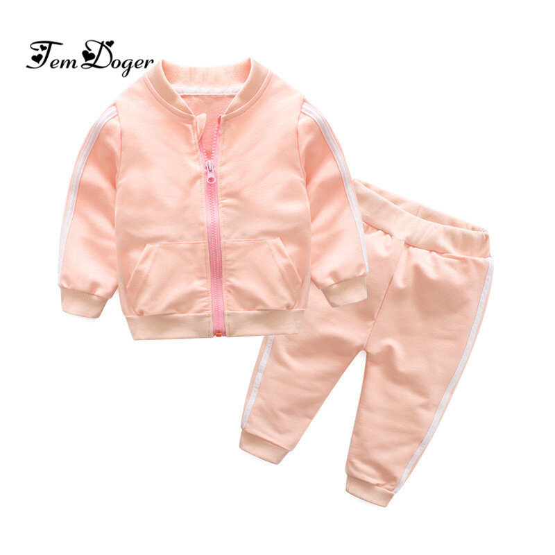2018 outono moda roupas da menina do bebê algodão manga longa sólida zíper jaqueta + calças 2 pçs bebes conjunto de roupas bebê menino