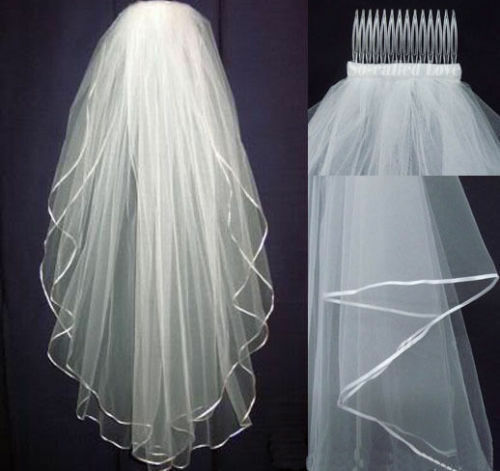 Свадебная фата с атласным краем, вуаль для невесты, 2t, белый или цвета слоновой кости, длиной до локтя, свадебные аксессуары