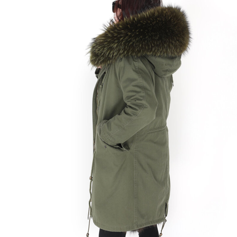 Женская куртка с подкладкой из меха енота Maomaokong2018, зимняя утепленная куртка с воротником и подкладкой из меха енота