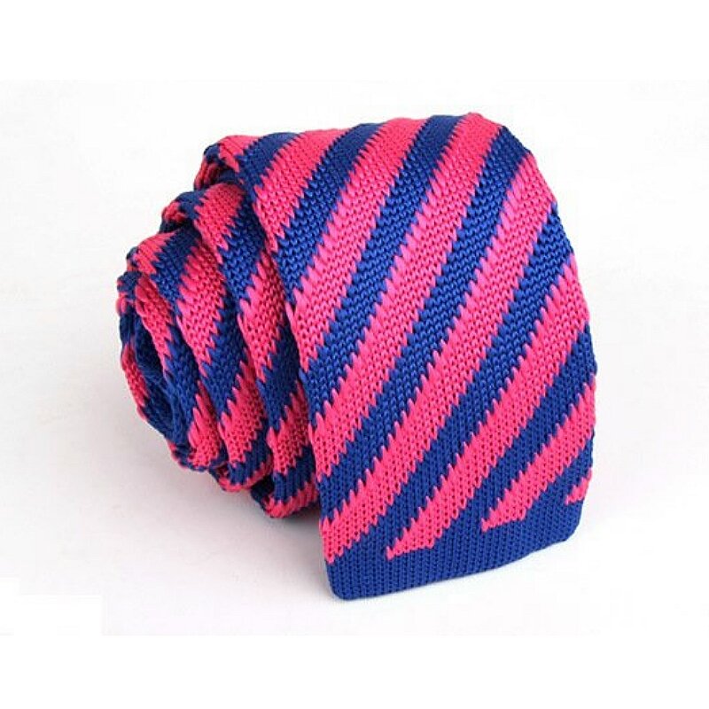 Men's Hot Pink Blue Striped Neck Ties Classical Slim Knit Tie Skinny Knitted Ties Groom Wedding Party Business Necktie ZZLD109