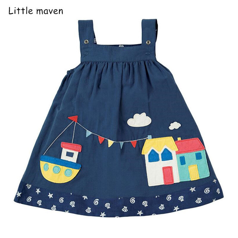 Little maven 2019 new summer baby girls clothes brand dress kids cotton house embroidered short sleeve slip dresses S0491