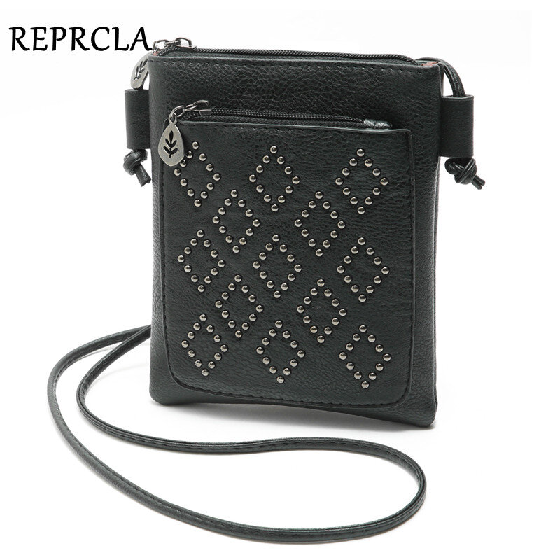 Reprcla-女性用の小さなヴィンテージリベットショルダーバッグ,合成皮革の電話バッグ,高品質のミニショルダーバッグ