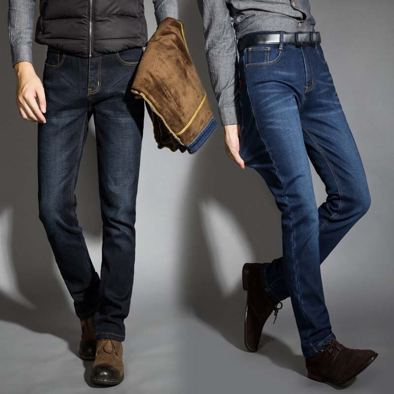 2019 Baru Pria Aktivitas Hangat Jeans Berkualitas Tinggi Merek Terkenal Musim Gugur Musim Dingin Jeans Hangat Beludru Hangat Lembut Jeans