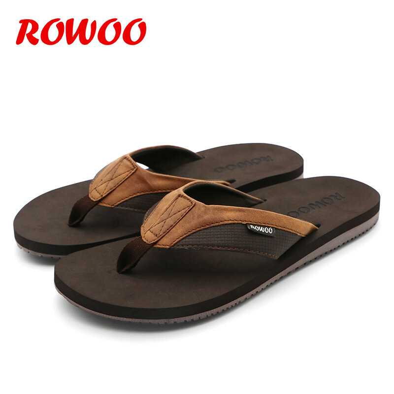 PU Leather Slippers Men Beach Flip Flops Breathable Fashion Summer Shoes Causal Sandals Indoor Male Footwear Retro Wholesale