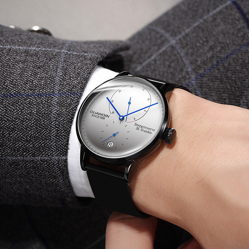 GuanQin orologio automatico di nuova moda orologi meccanici di lusso di marca superiore orologio da uomo impermeabile con calendario in pelle con display energetico da uomo