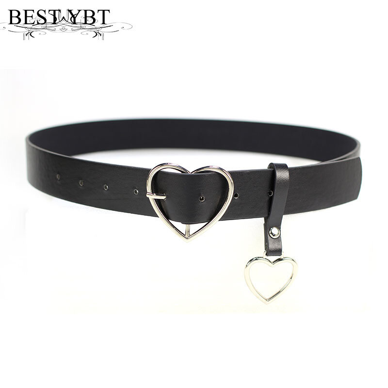 Best YBT-Cinturón de piel sintética para mujer, cinturón de moda con hebilla de Metal con broche en forma de corazón, cinturón de decoración para vestido de fiesta, talla 105 cm
