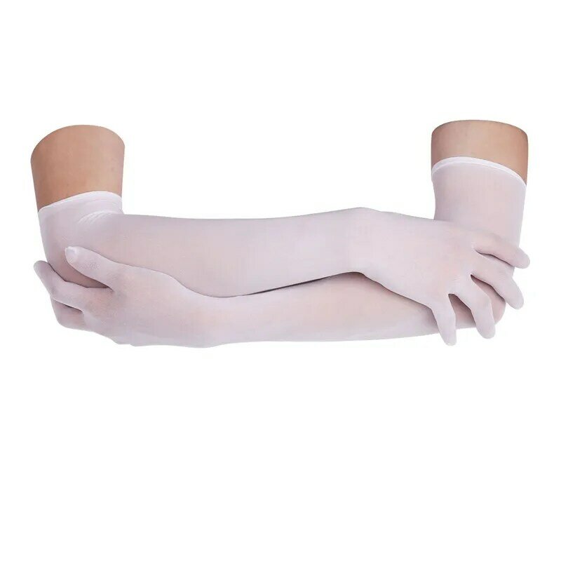 Guantes transparentes de malla para mujer, guantes largos elásticos de dedo completo, para protección solar mitones, guantes nupciales de boda, 1 par