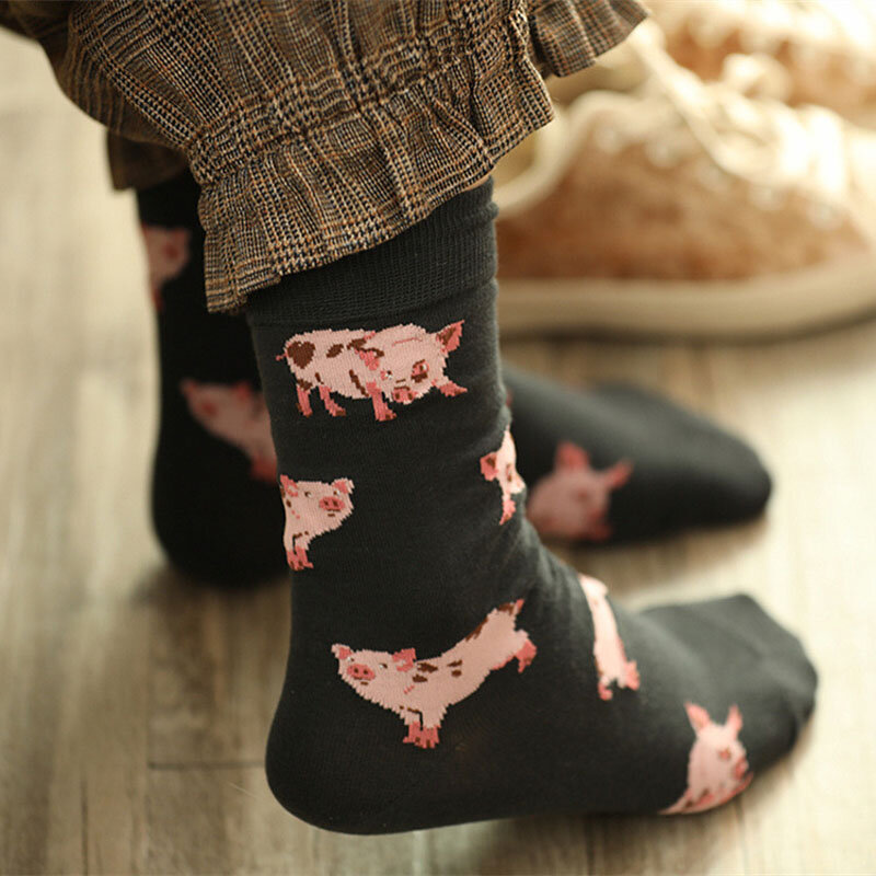 Cosplayool-Calcetines divertidos con diseño de animales para Mujer, medias con diseño de cerdito, gato, Pug, Harajuku, Kawaii, Japón