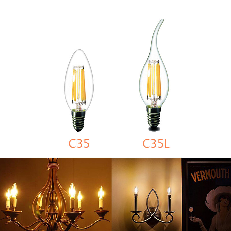 Led Bulb E14 Led Candle Light Bulb Chandelier 220V E27 LED Filament Bulb Vintage Filament Lamp Replace 20W 30W 40W Incandescent