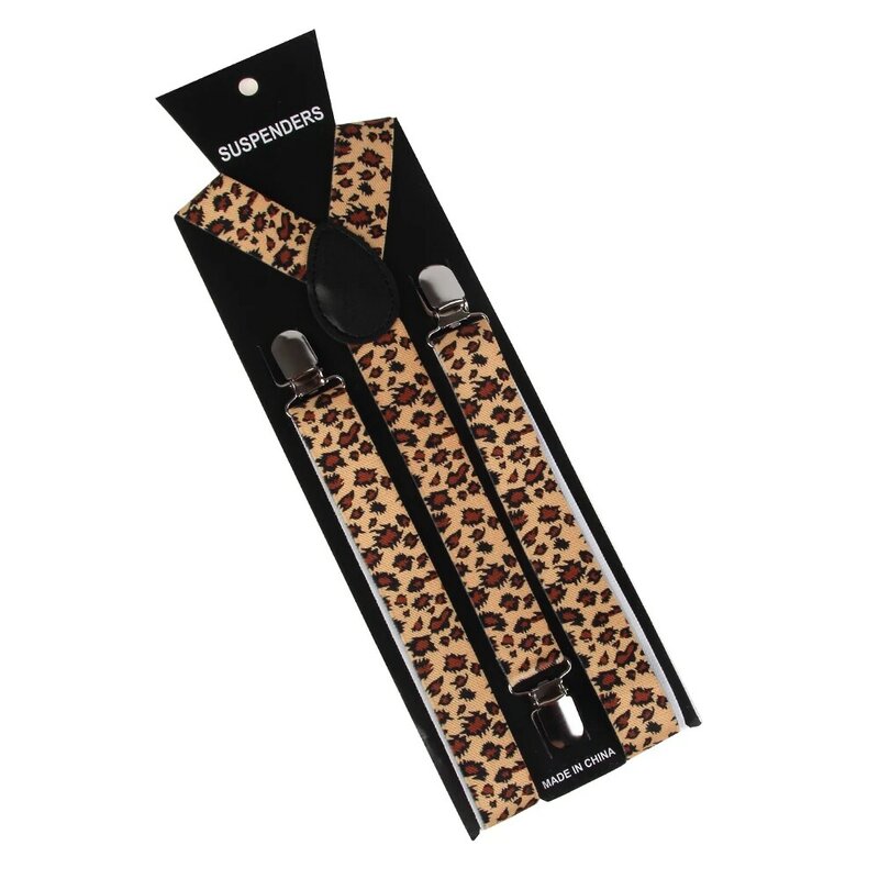 Di Colore Giallo di modo Delle Donne Degli Uomini di Bretelle Bow Tie Set 2.5 centimetri di Larghezza Animale Del Leopardo Bretelle Bretelle Bowtie Femminile Bretels