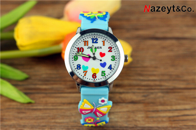 Reloj de cuarzo con puntero luminoso para niños y niñas, pulsera de silicona con dibujos animados, corazón de color, pupila, 20213D