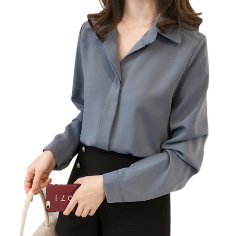Bluzka damska biuro OL Style koszule topy moda Casual długi rękaw szyfonowa bluzka Femme Blusa