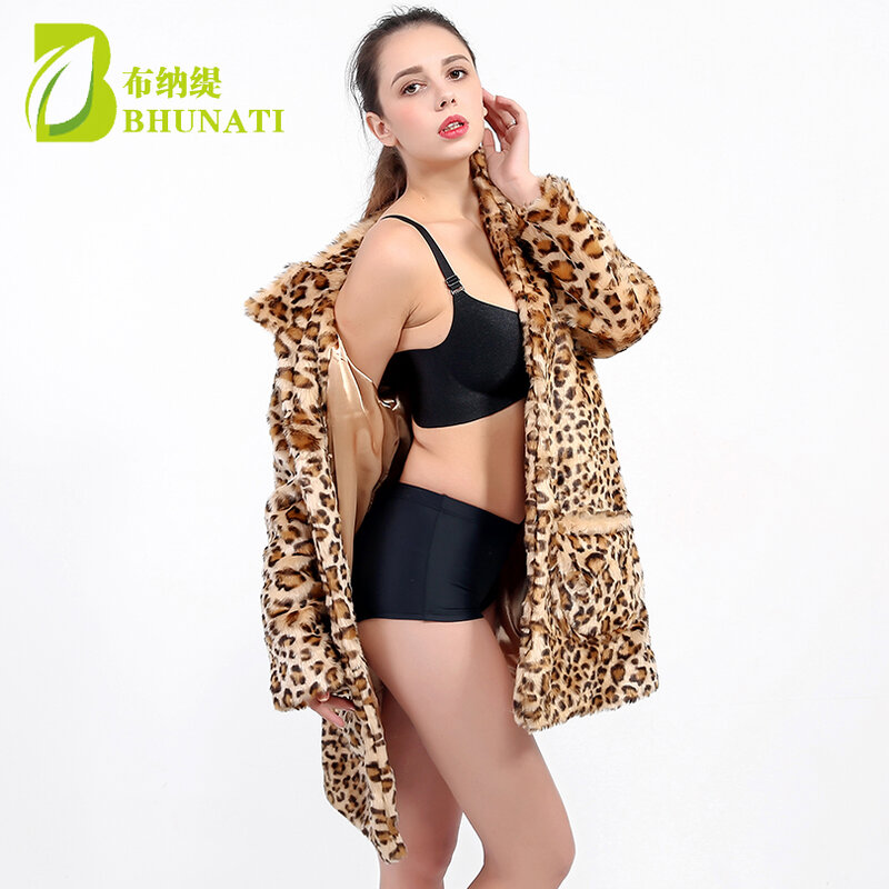 BHUNATI-Casaco leopardo de pele sintética feminino, casacos de lapela femininos, outwear quente, casacos de moda plus size, inverno