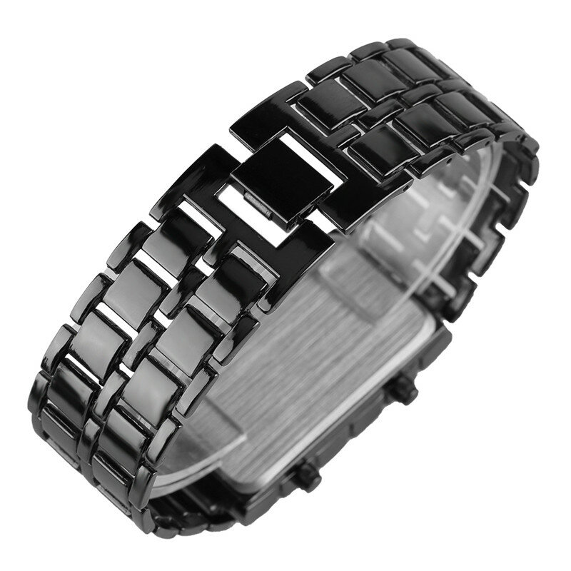 Fashion Black Full Metal Digital Lava Wrist Watch Iron Metal Red LED Samurai for Men Boy Sport Simple Wathes