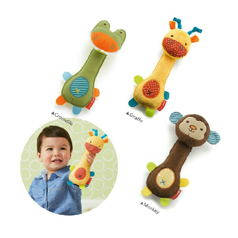 아기 선물 프로모션 뜨거운 15 디자인 부드러운 장난감 동물 모델 핸드벨 딸랑이 동물원 스퀴즈 나 딸랑이 아기 교육 장난감