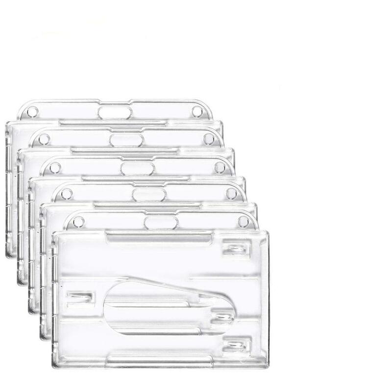 XRHYY 5 Pack Clear Horizontal (2-3 Cards) ID Badge Holder Case Hard Rigid-Clear 2-Sided Credit Card Cover For Office ID card