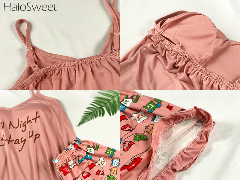 HaloSweet Summer Cotton Sleepwear Women Pajamas Female Home Clothes For Women Shorts Suits Clothes Kawai Two Piece Sling Shorts