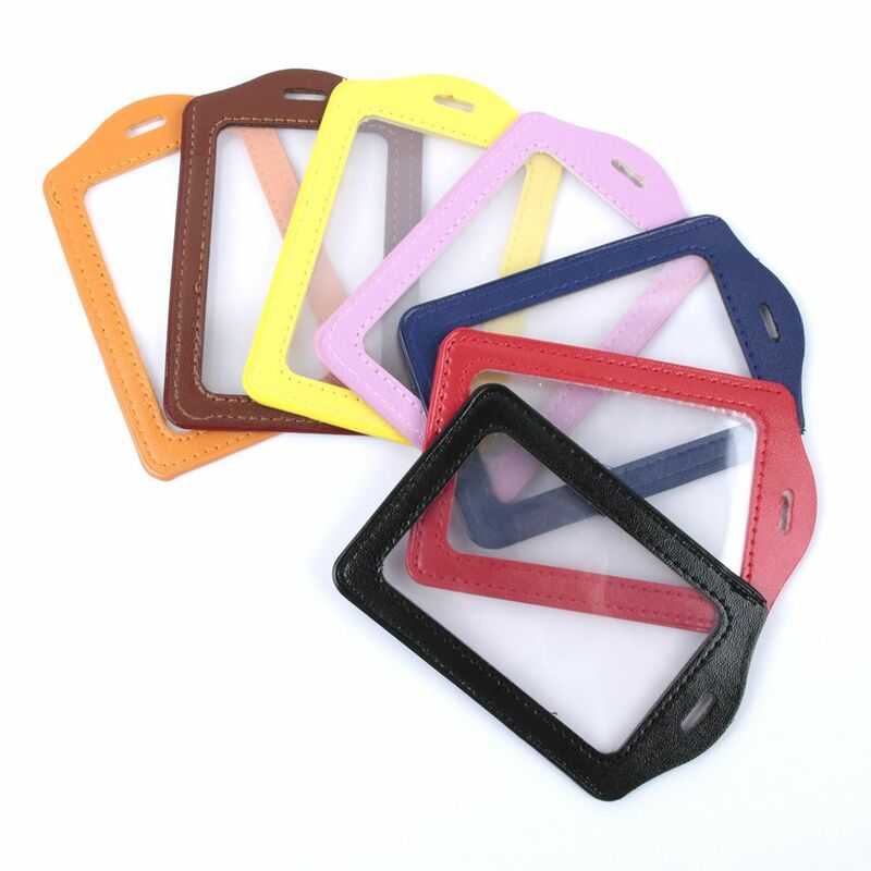 1PC Colorful No Zipper ID Badge Card Case Double-Sided Transparent Pu Imitation Leather Credit Card Holder Work Supplies 2022