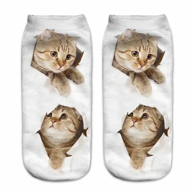 Женские короткие носки с принтом кошки для бега, оптовая продажа
