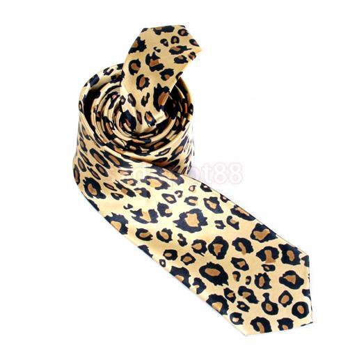 Gravata de pescoço fina unissex, gravata casual justa com leopardo