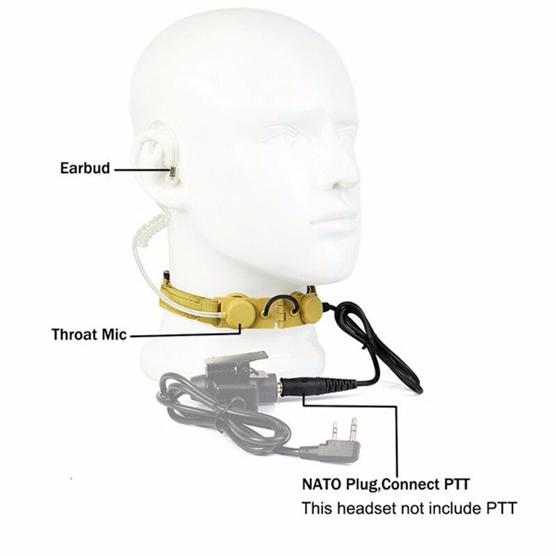 Z Tactical Throat Mic Z003 Air Tube Headset, U94 PTT para rádio em dois sentidos BaoFeng, UV-5R, UV-5X, UV-82, TYT, TH-UV8000D, Retevis H777