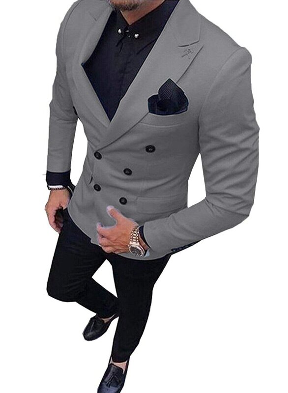 ผู้ชายชุดสูท Slim Fit 2ชิ้น Double-Breasted ธุรกิจเจ้าบ่าวเสื้อ Tuxedos ชุดสูทสำหรับงานแต่งงานชุดราตรี (Blazer + กางเกง)