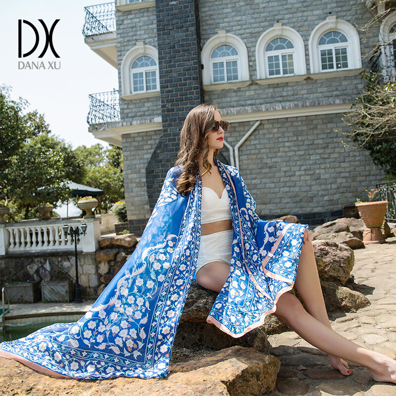 Новинка, женский шелковый шарф, женский роскошный брендовый цветочный летний шарф, пляжное одеяло, ткань из искусственной пашмины 2017
