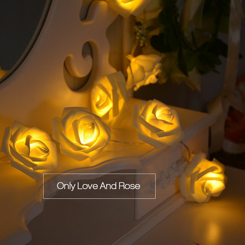 Guirlande lumineuse à 20Led avec roses, 2.2M, fonctionnement à piles, pour noël, décoration de mariage, féerique, pour la maison
