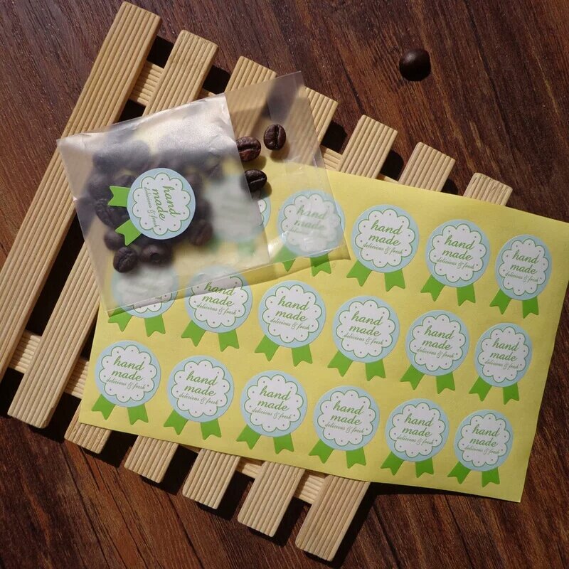 100PCS Hade Made With Love Green Medal Handmade Cake Packaging Label DIY Gift Label Sticker