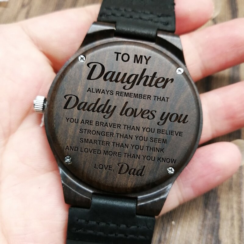 TO MY DAUGHTER DADDY LOVES YOU ENGRAVED WOODEN WATCH