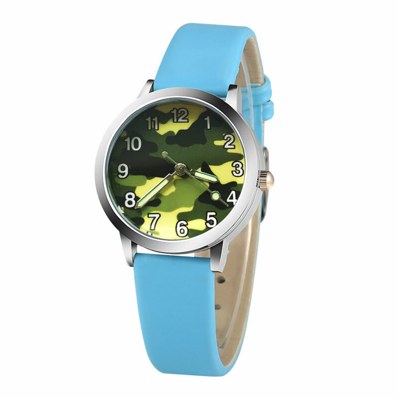 Kamuflaż zegarek dla dzieci kwarcowy zegarek Relogio dla dzieci dziewczyna chłopiec 3D Cartoon skórzany świetlista moda zegarek