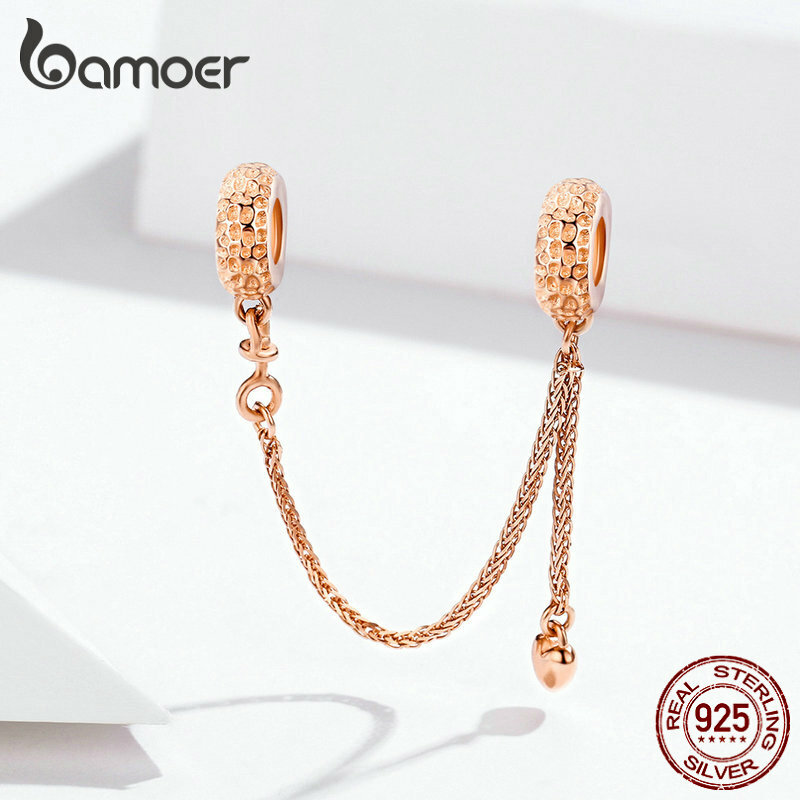 Bamoer 925 srebro złoto i srebro łańcuch bezpieczeństwa opon kształt serca kwiat połączenie Fit bransoletka Bangle biżuteria SCC111