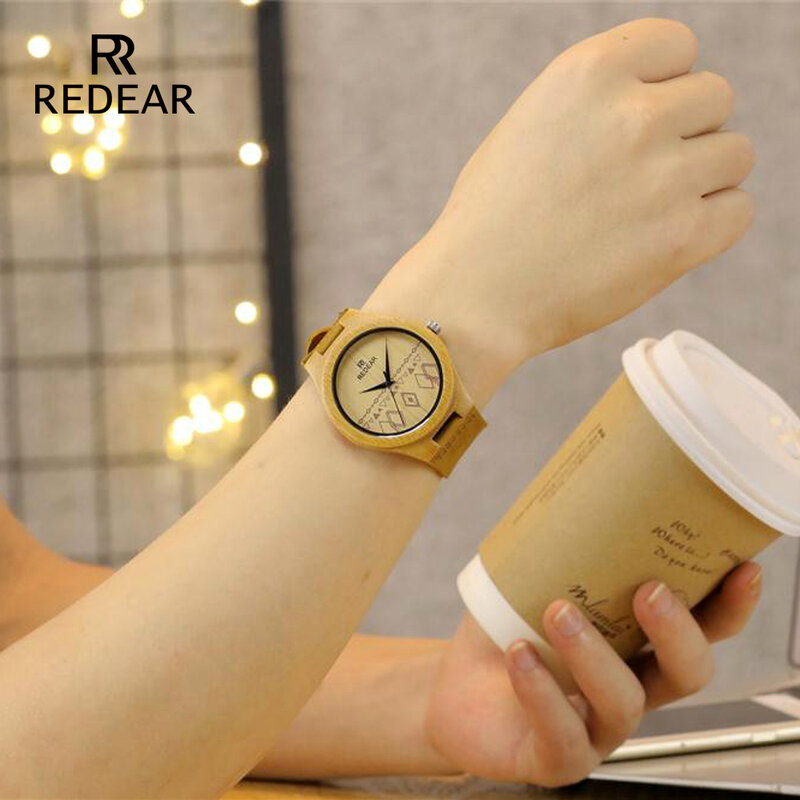REDEAR Элитный бренд пары бамбук карбида Часы Половина узоры циферблат известный бренд кварцевые часы