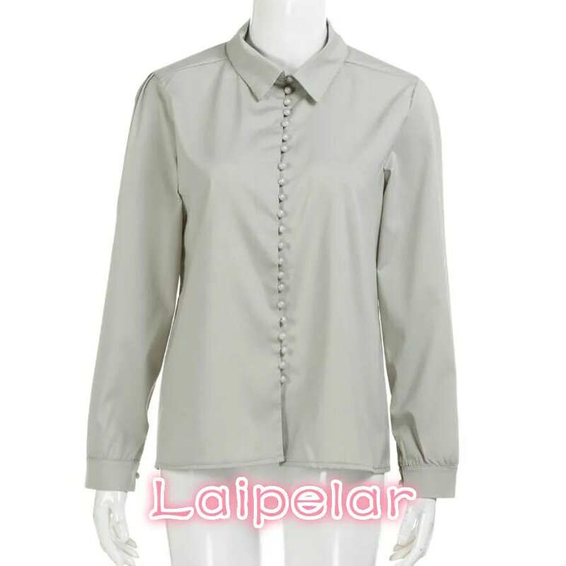Blusa feminina casual com mangas compridas e lapela, camisa de manga comprida, casual com cor sólida, plus size