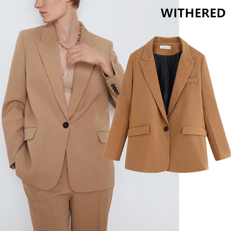 Withered england vintage oversize single button blazer feminino blazer mujer 2019 women blazers jackets suits pants 2 pieces set