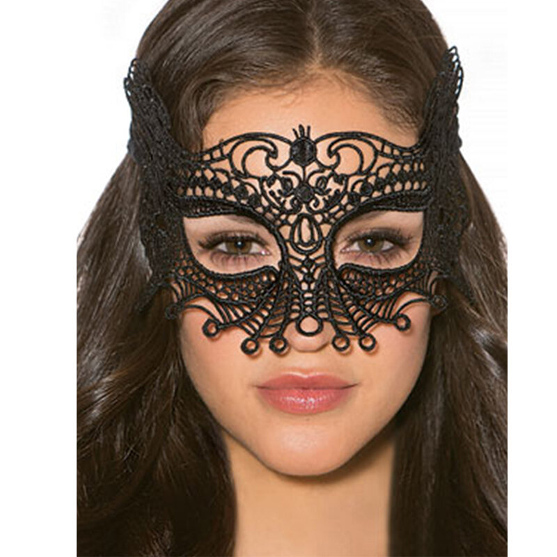 Mascarillas negras para fiesta para mujer, máscara encantadora, ropa sexual, recorte de moda, máscaras de encaje para fiesta, Ropa de baile, accesorios eróticos, 2 piezas