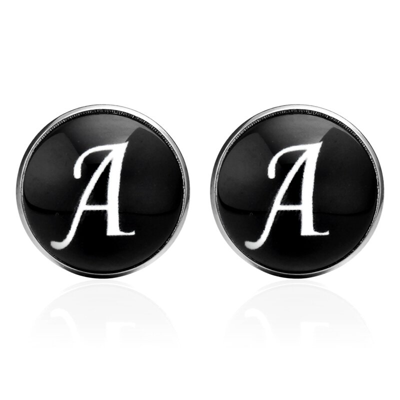 Promotion!!! Boutons de manchette ronds noirs avec lettres pour hommes, boutons de manchette d'affaires, tendance, A-Z