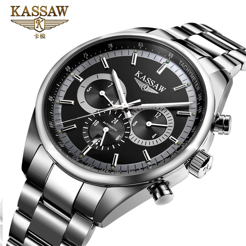 Мужские автоматические механические часы KASSAW, водонепроницаемые светящиеся полые спортивные многофункциональные мужские часы Relogio Masculino
