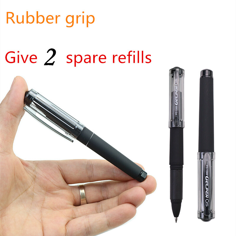 Black matte short gel pen give 2 refills free Rubber grip Non slip anti fatigue easy to carry pens