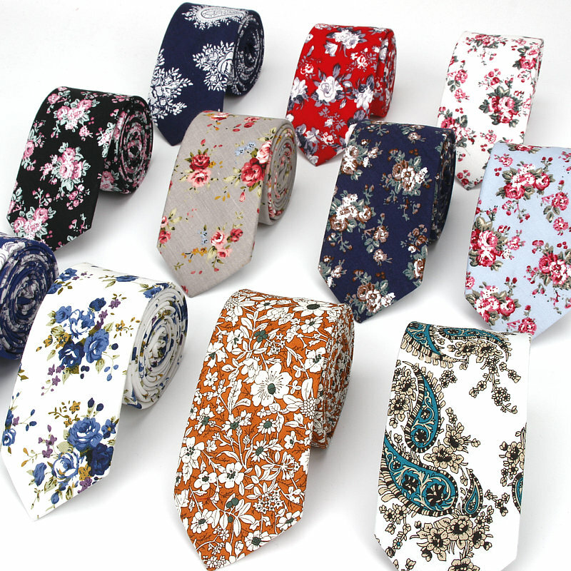 Gravatas com estampa paisley para homens, gravata fina estreita, Cravatas magras, gravatas florais, 100% algodão, nova marca