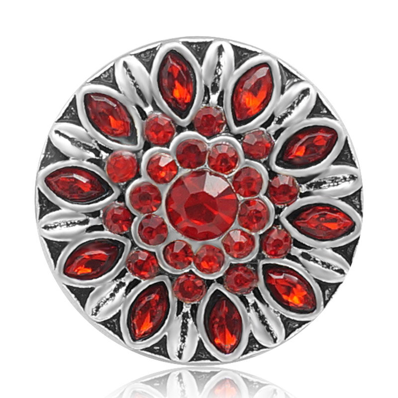 Kz3384 nova beleza elegante strass redondo flores 20mm metal snap botões para diy 18mm snap jóias atacado