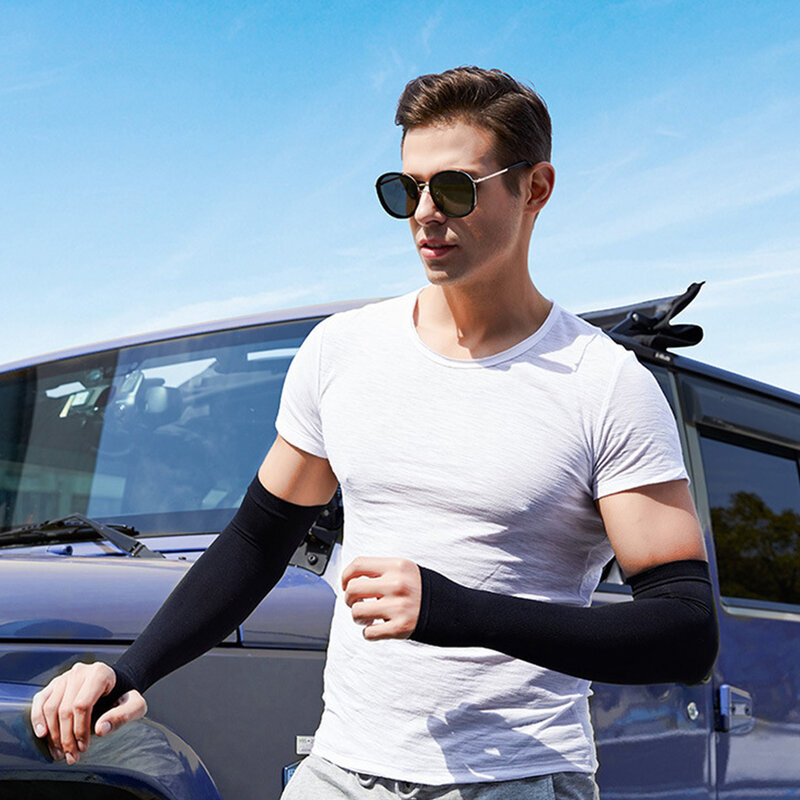 WorthWhile-Mangas de brazo de tela de hielo, calentadores de protección UV para deportes de verano, correr, ciclismo, conducir, protector solar reflectante