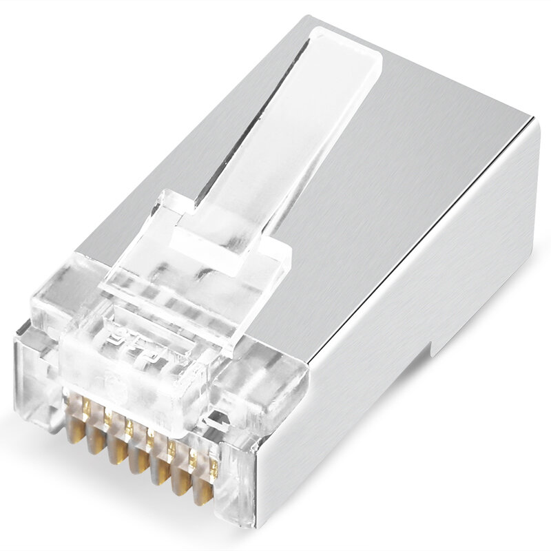 โล่โลหะ CAT5e CAT6คริสตัล RJ45 Gold-Plated 8P8C ปลั๊กเครือข่ายสายเคเบิลอะแดปเตอร์สำหรับคอมพิวเตอร์ Gigabit Ethernet