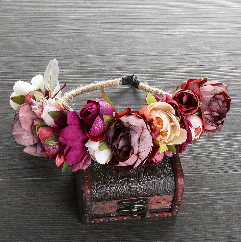 MOLANS corona de flores de boda, cuerda de cáñamo hecha a mano, guirnalda de pelo bobinado, retratos temáticos exquisitos, tocado