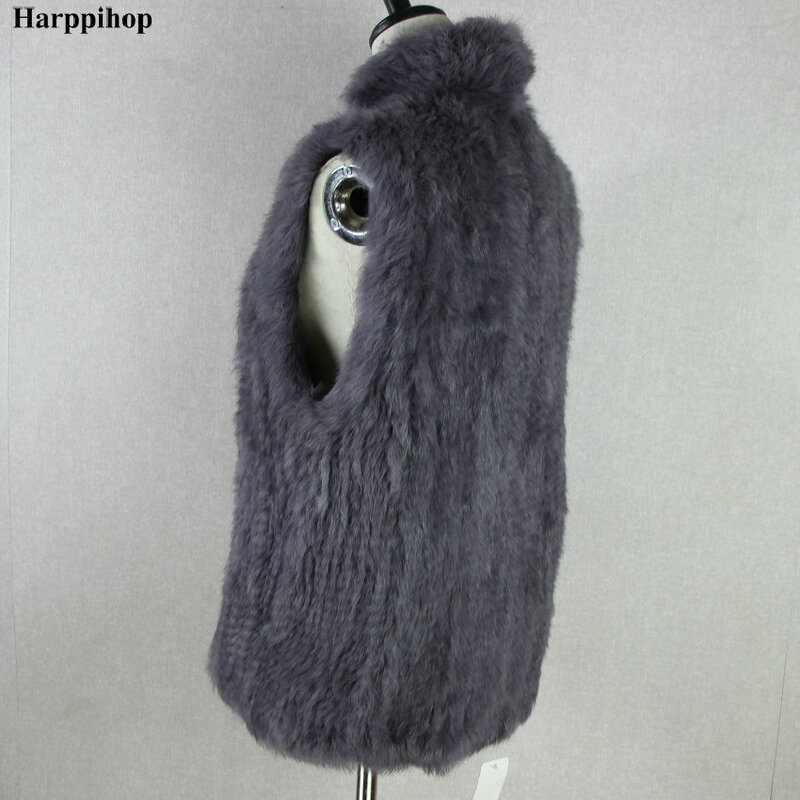 진품 토끼털 니트 조끼 풀오버 여성용, 단색, 따뜻한 패션 코트