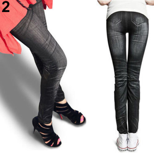 Fashion Wanita Womens Dicetak Gaya Ditiru Musim Panas Kurus Slim Jeans Melar Jeggings Celana Legging Pakaian